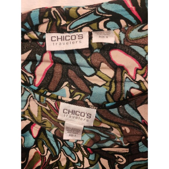 Chicos Traveler Colorful Art Abstract  2 Piece Open Front Cardigan And Tank Sz 3 - Picture 7 of 7